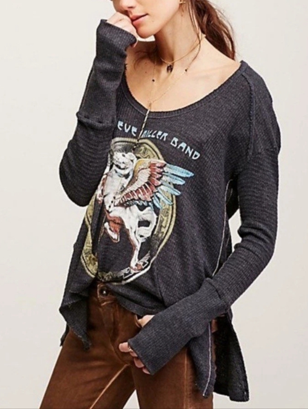 Free People Trunk Ltd Steve Miller Band Graphic Thermal Top Size‎ S Slouchy